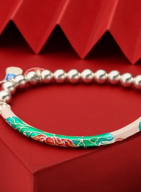 7862号足银999.9珐琅半镯吊元宝招财古法转运珠手链2025轻奢精致