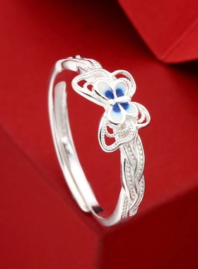 7667号足银990开口珐琅编织蝴蝶戒指时尚调节戒指直播爆款