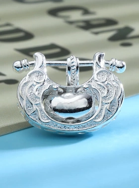 8574号足银99花丝元宝锁吊坠大小号国潮风时尚百搭送女友情人礼物