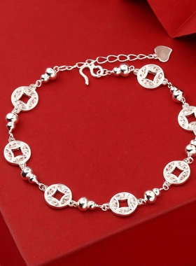 7964号足银999.9碎冰冰钱币葫芦手链新中式小众气质原创直播爆