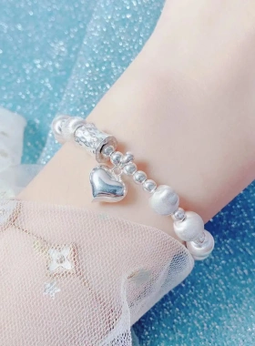 s925纯银DIY猫眼珠爱心手串手链弹力绳时尚手链直播爆款