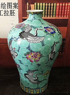 景德镇手绘粉彩中式风落地花瓶