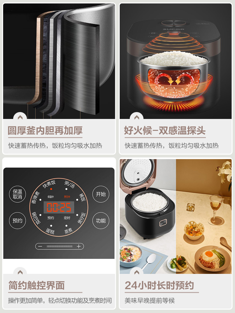 supor苏泊尔尚讯专卖店苏泊尔电饭煲家用智能5L升大容量多功能饭锅4-8人正品1