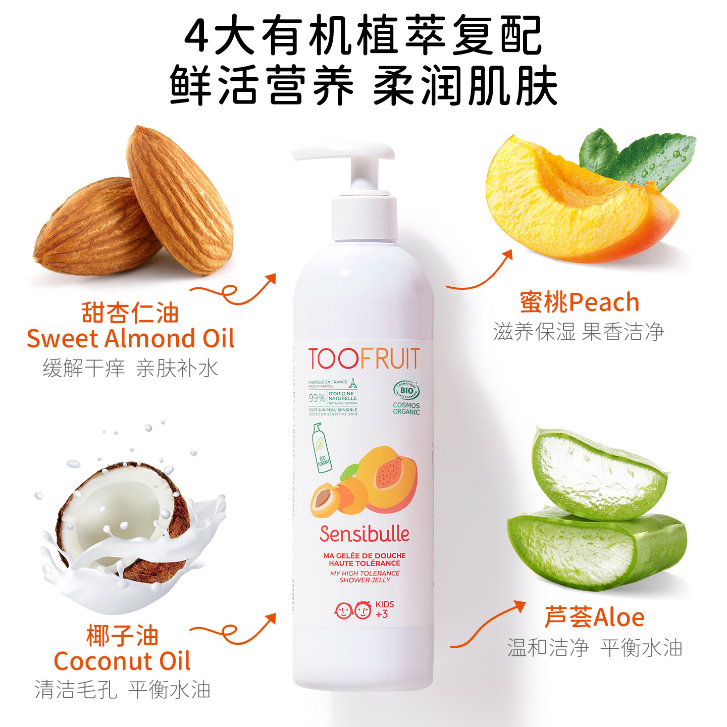 toofruit多果肤法国儿童沐浴露洗护沐浴乳男孩女童宝宝专用沐浴液