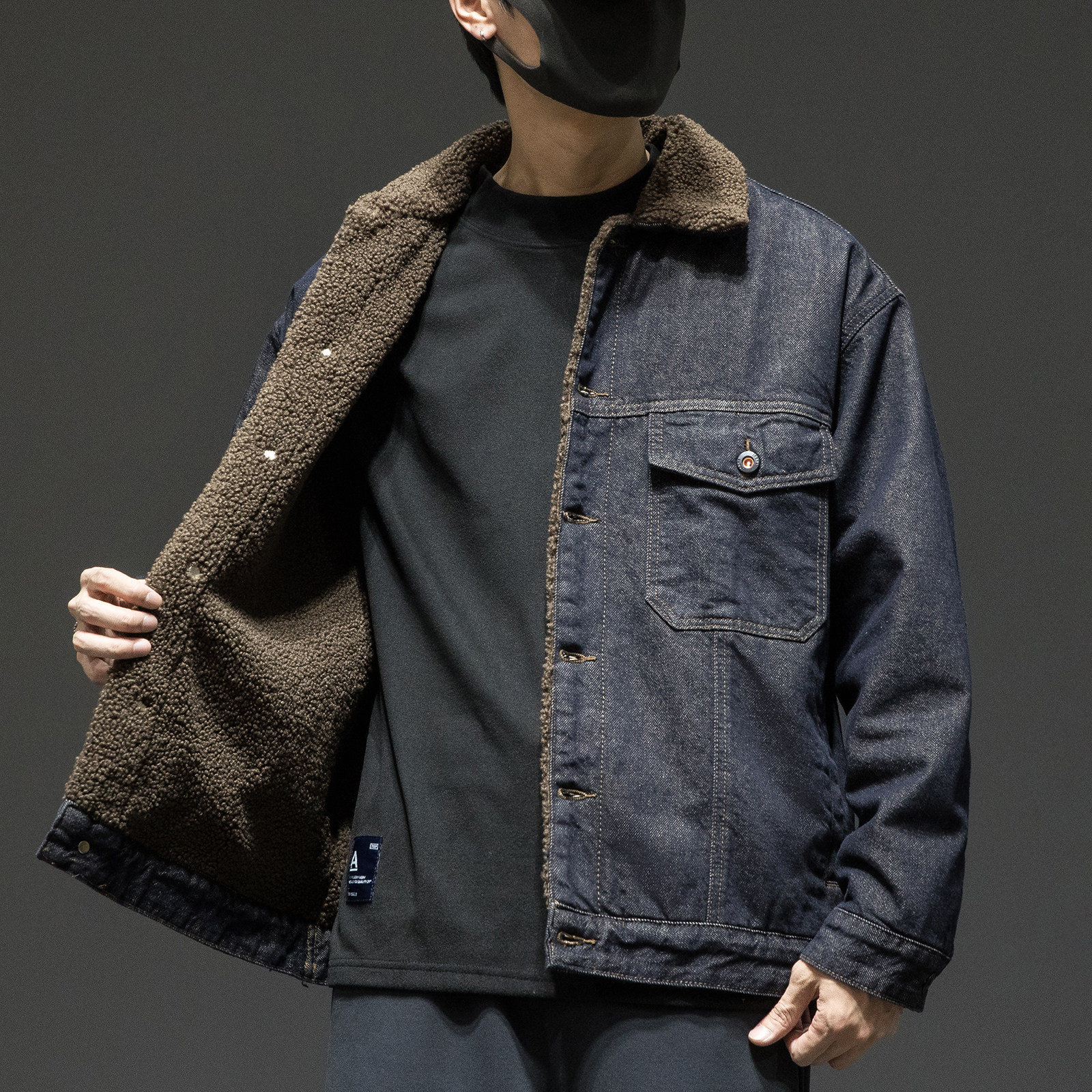 设计感羊羔绒牛仔外套男士宽松大码冬季新款加绒加厚保暖工装夹克,淘宝优惠券,粉丝福利购,淘宝优惠卷