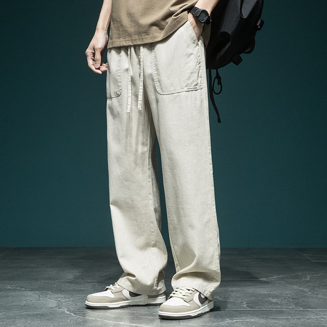 Cotton and linen casual pants for men straight leg new Chinese style linen pants