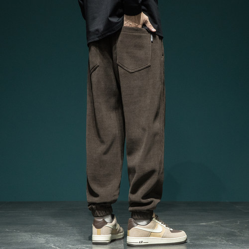 420g重磅奥粒绒加绒休闲裤男士宽松大码冬季新款云感柔肤针织卫裤 - 图1