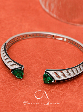 s925纯银高级祖母绿开口蛇形手镯