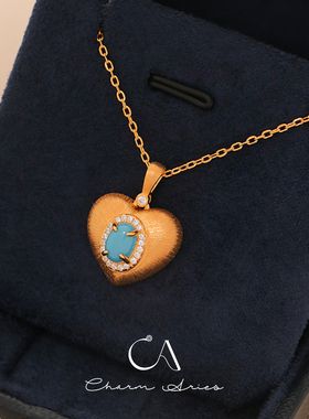 s925银意大利拉丝绿松石爱心项链