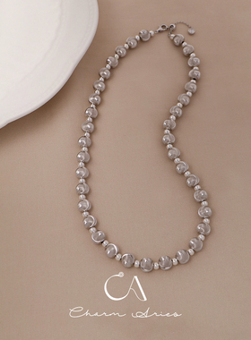 s925银法式拉丝灯泡猫眼珠项链