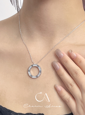 S925纯银锁骨链情侣满钻大饼项链