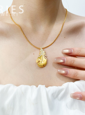 s925银复古宫廷拉丝微镶羽毛项链