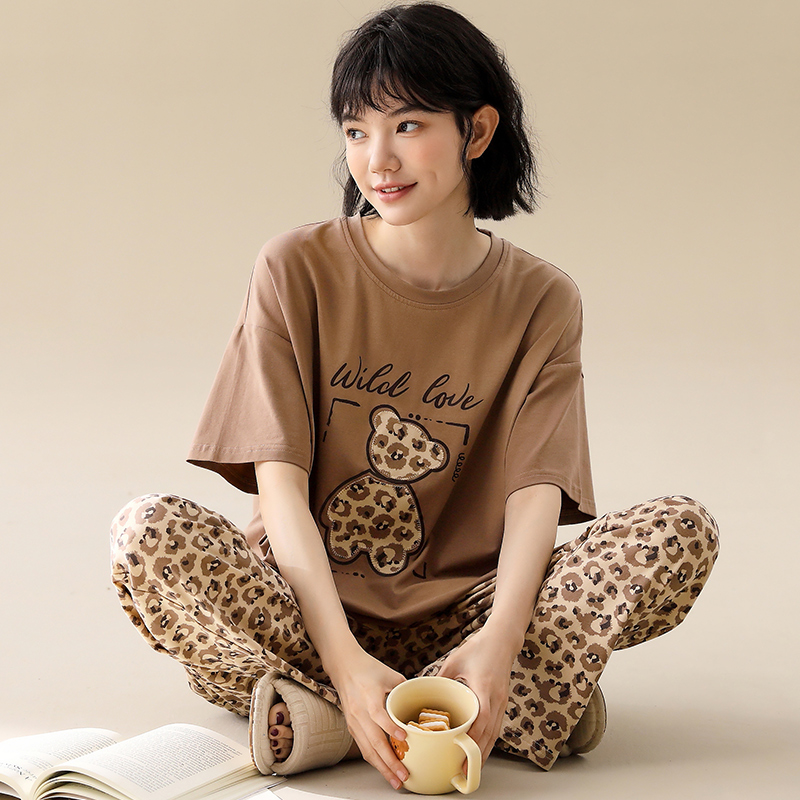 睡衣女士夏季纯棉薄款短袖长裤夏天可爱2024新款可外穿夏款家居服
