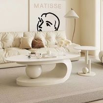 Creamy wind rockboard tea table Living room Home Small family Type oval Tea table Light French style minimalist Tea Table Edge a few combinations
