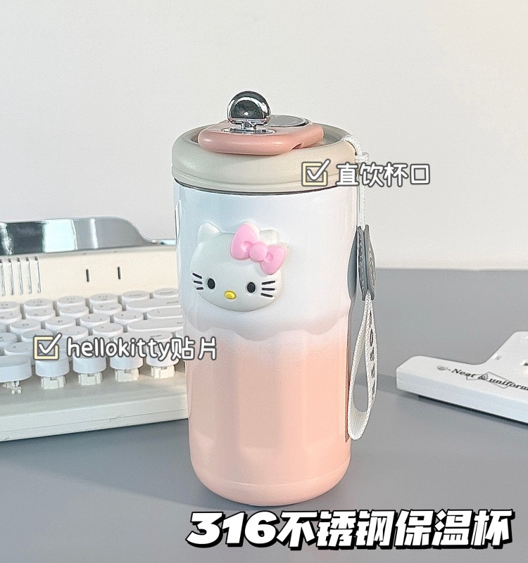 哈喽hellokitty保温杯凯蒂猫水杯美式不锈钢便携水杯可乐随手杯 - 图0