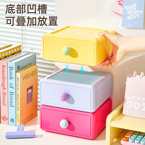多巴胺桌面收纳盒抽屉式书桌上文具整理神器办公桌玄关杂物置物架 - 图1