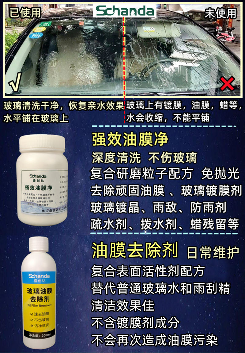 盛创达玻璃油膜雨敌镀膜去除清除剂玻璃粉解决雨刮异响跳动抖动 - 图0