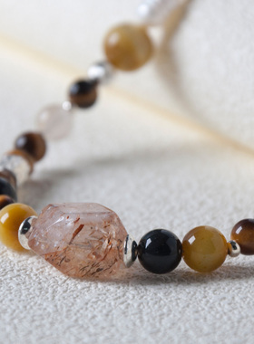 天然巴西水晶珍珠项链虎眼石饰品高级感轻奢小众秋季美拉德焦糖色