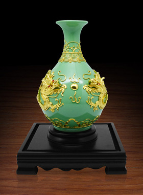 金箔龙凤花瓶中国非遗工艺品摆件