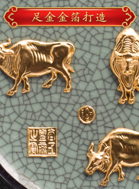 金箔五牛图客厅摆件寓意好的礼物