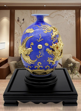 鹭艺轩漆线雕新中式陶瓷客厅摆件
