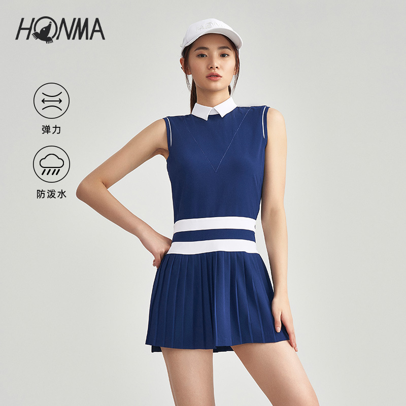 【专业高尔夫】HONMA女士连衣裙假两件弹力防泼水百褶户外日常-图0