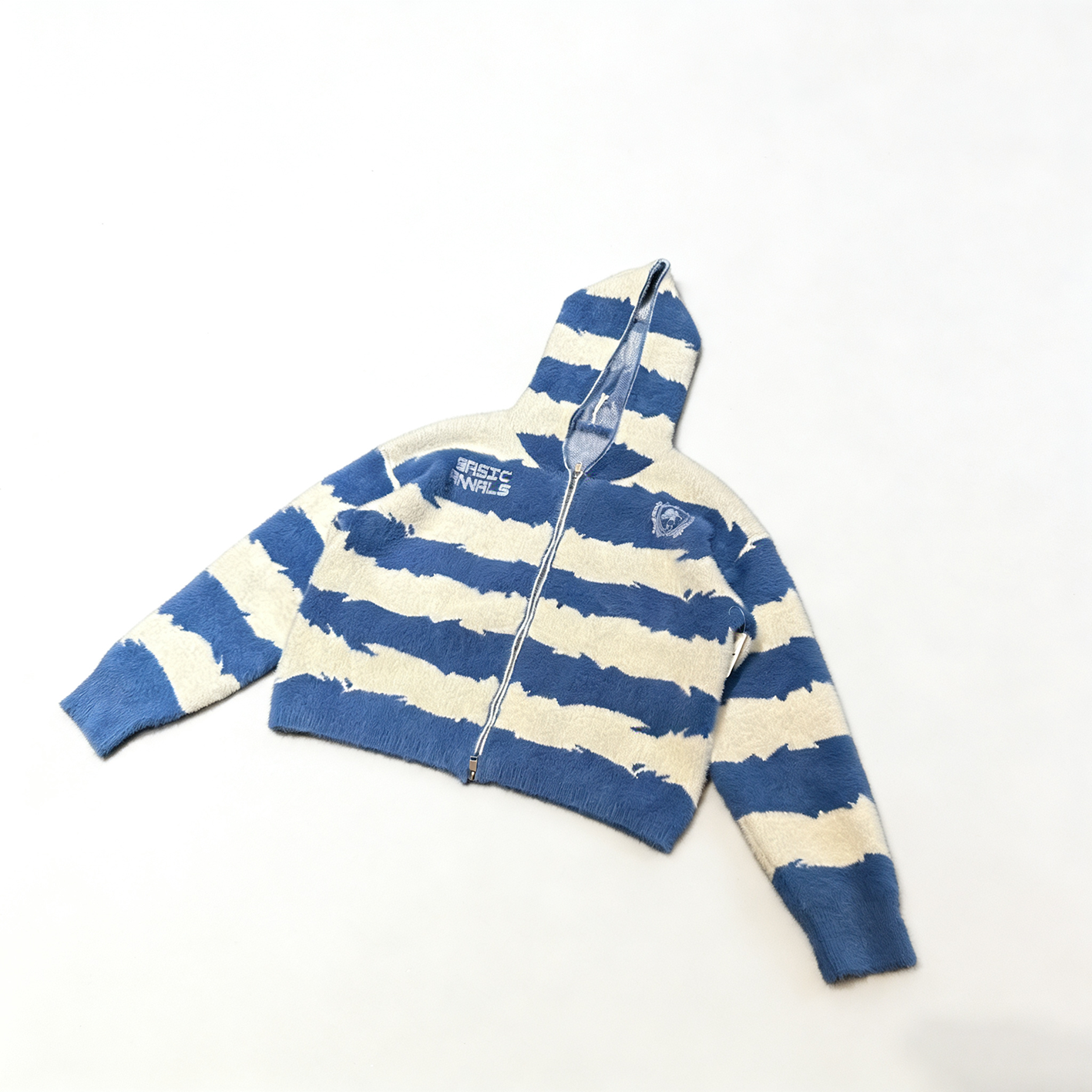 Basicannals复古撞色条纹连帽拉链针织衫男女宽松毛衣外套短宽,淘宝优惠券,粉丝福利购,淘宝优惠卷