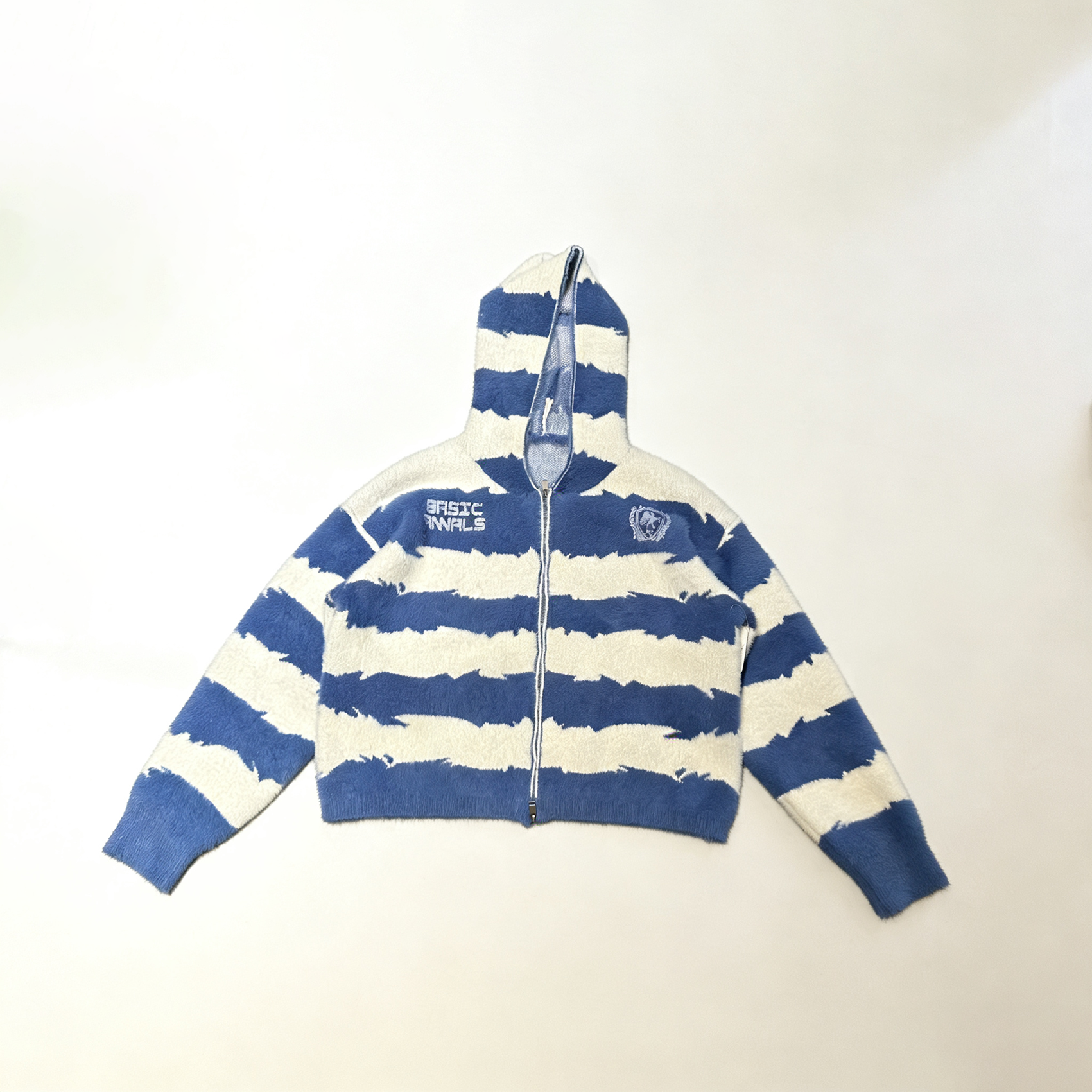 Basicannals复古撞色条纹连帽拉链针织衫男女宽松毛衣外套短宽,淘宝优惠券,粉丝福利购,淘宝优惠卷