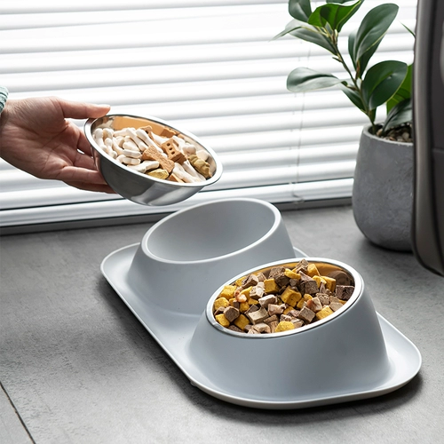 Hoopet Anti -Overflowing Double Bowl с золотыми волосами, питание собачья чаша из нержавеющей стали, собачья корм для собак, рисовый горшок, анти -перекрытая двойная миска