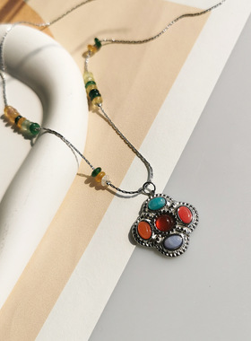 新中式国风玛瑙天然串珠小众设计项链宝石镶嵌原创气质时尚锁骨链