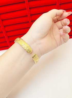 越南沙金古法心经手鐲女士久不掉色满天星黄铜合金仿真首饰品