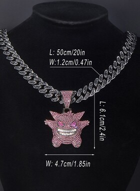 跨境饰品精致嘻哈古巴链时尚个性满钻小精灵耿鬼项链吊坠