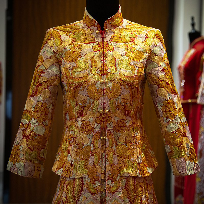 龙凤褂秀禾服2021新款新娘中式婚纱 深麻旗袍