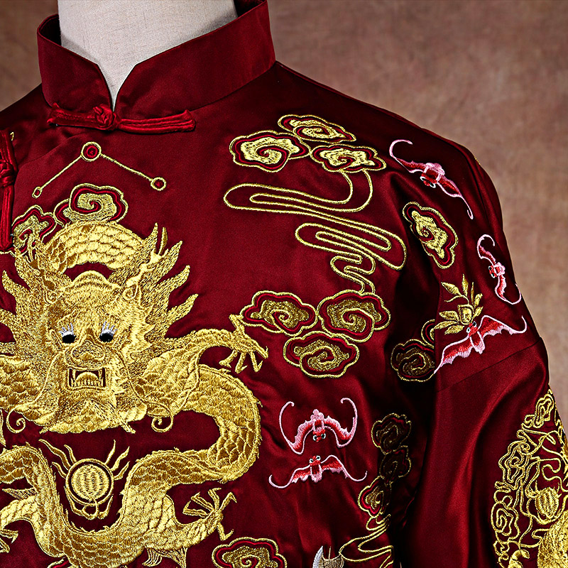 秀禾服男装中式结婚礼服男士龙凤褂 深麻民族服装