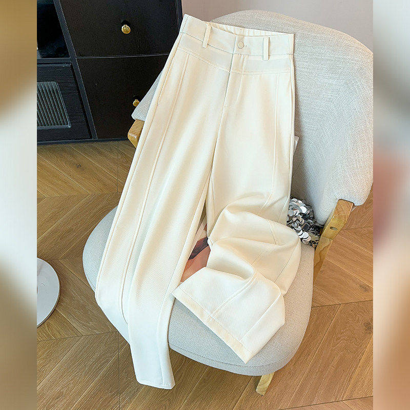 拉夏贝尔高级感杏色休闲阔腿裤女2026春季新款小个子垂坠感直筒裤,淘宝优惠券,粉丝福利购,淘宝优惠卷