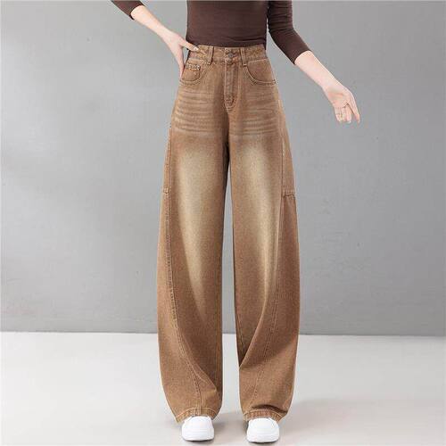 拉夏贝尔弯刀牛仔裤子春夏季2026新款爆款修身高腰香蕉裤阔腿裤子 - 图1