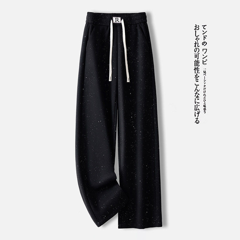 拉夏贝尔星空细闪加绒阔腿裤女2026春秋季高腰黑色松紧腰直筒裤子,淘宝优惠券,粉丝福利购,淘宝优惠卷