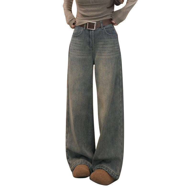 拉夏贝尔高腰牛仔裤女2026新款春季弯刀裤子春装小个子九分阔腿裤,淘宝优惠券,粉丝福利购,淘宝优惠卷