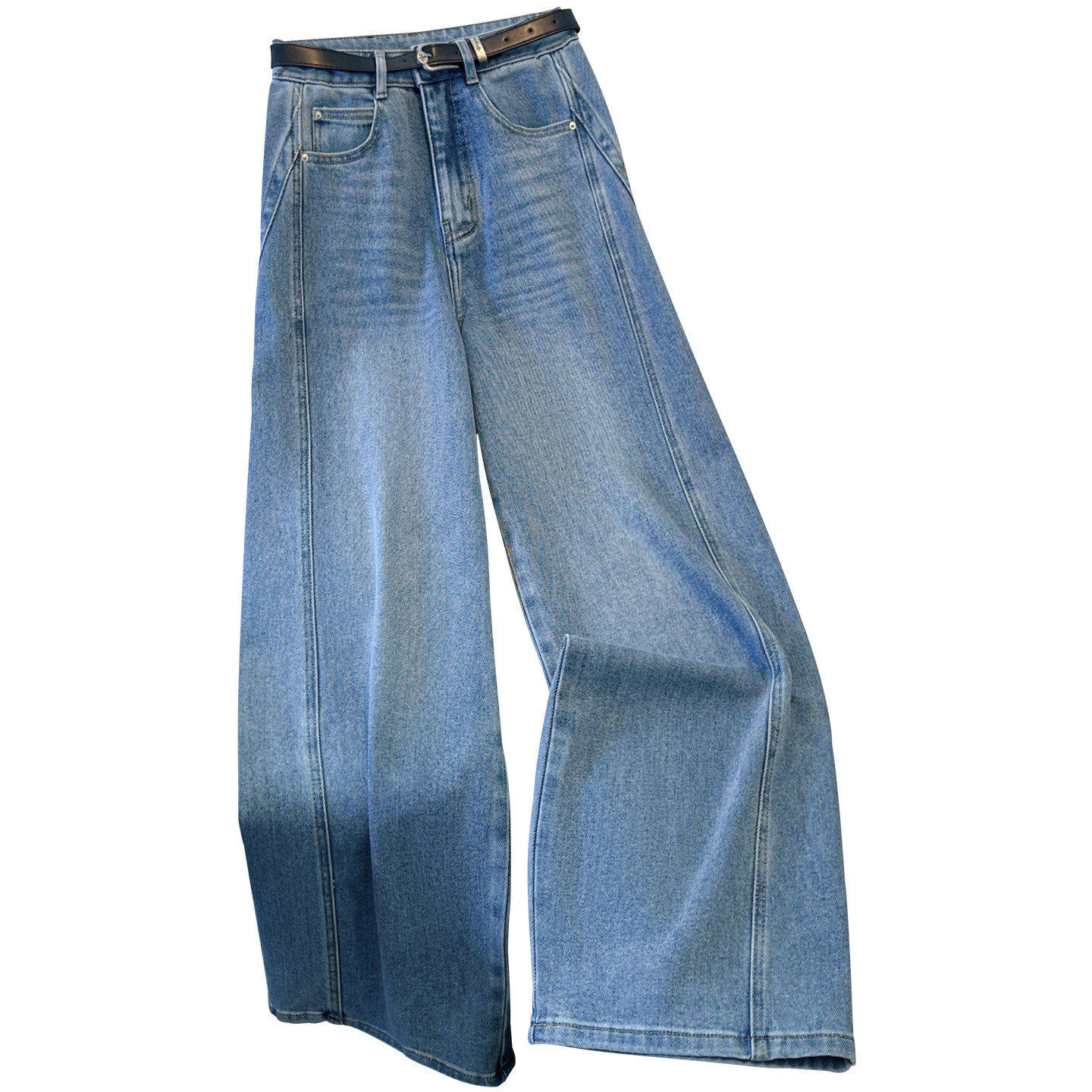 拉夏贝尔气质蓝色显瘦直筒牛仔裤女春秋2026新款宽松阔腿拖地裤子,淘宝优惠券,粉丝福利购,淘宝优惠卷