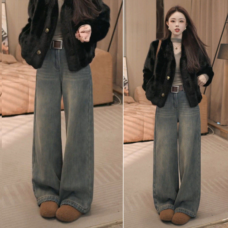 拉夏贝尔高腰牛仔裤女2026新款春季弯刀裤子春装小个子九分阔腿裤,淘宝优惠券,粉丝福利购,淘宝优惠卷