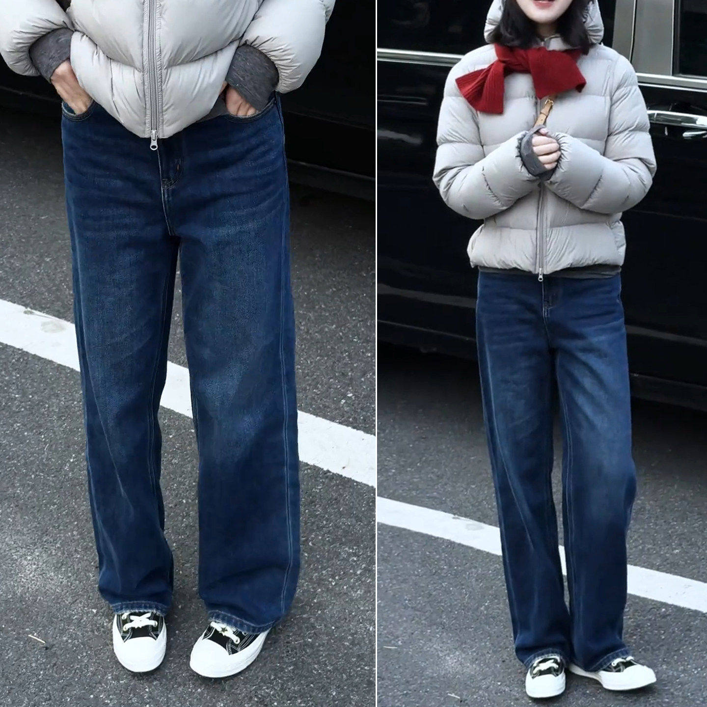 拉夏贝尔窄版直筒牛仔裤女新款2025秋冬季裤子宽松加绒加厚烟管裤,淘宝优惠券,粉丝福利购,淘宝优惠卷