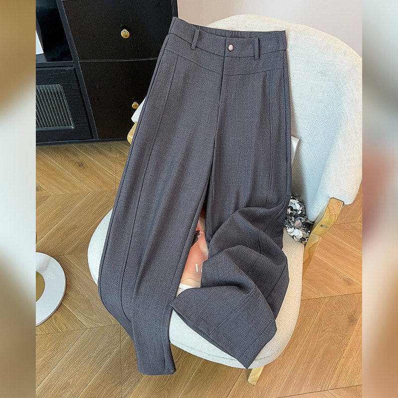 拉夏贝尔高级感杏色休闲阔腿裤女2026春季新款小个子垂坠感直筒裤,淘宝优惠券,粉丝福利购,淘宝优惠卷