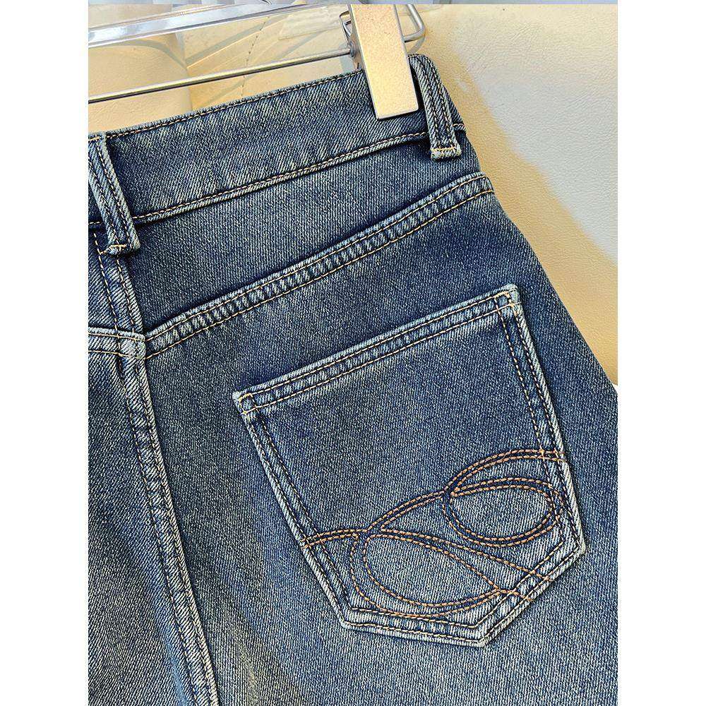 拉夏贝尔蓝色加绒牛仔裤女秋冬季2025新款梨形身材阔腿裤直筒长裤,淘宝优惠券,粉丝福利购,淘宝优惠卷