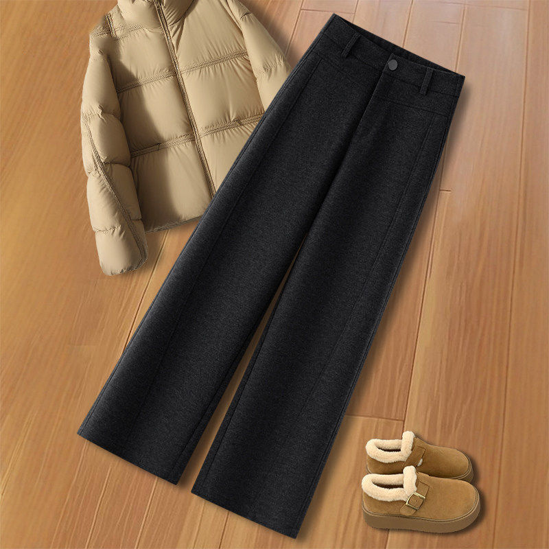 拉夏贝尔浅灰色羊绒弯刀裤女冬季2025新款超好看小个子直筒阔腿裤,淘宝优惠券,粉丝福利购,淘宝优惠卷