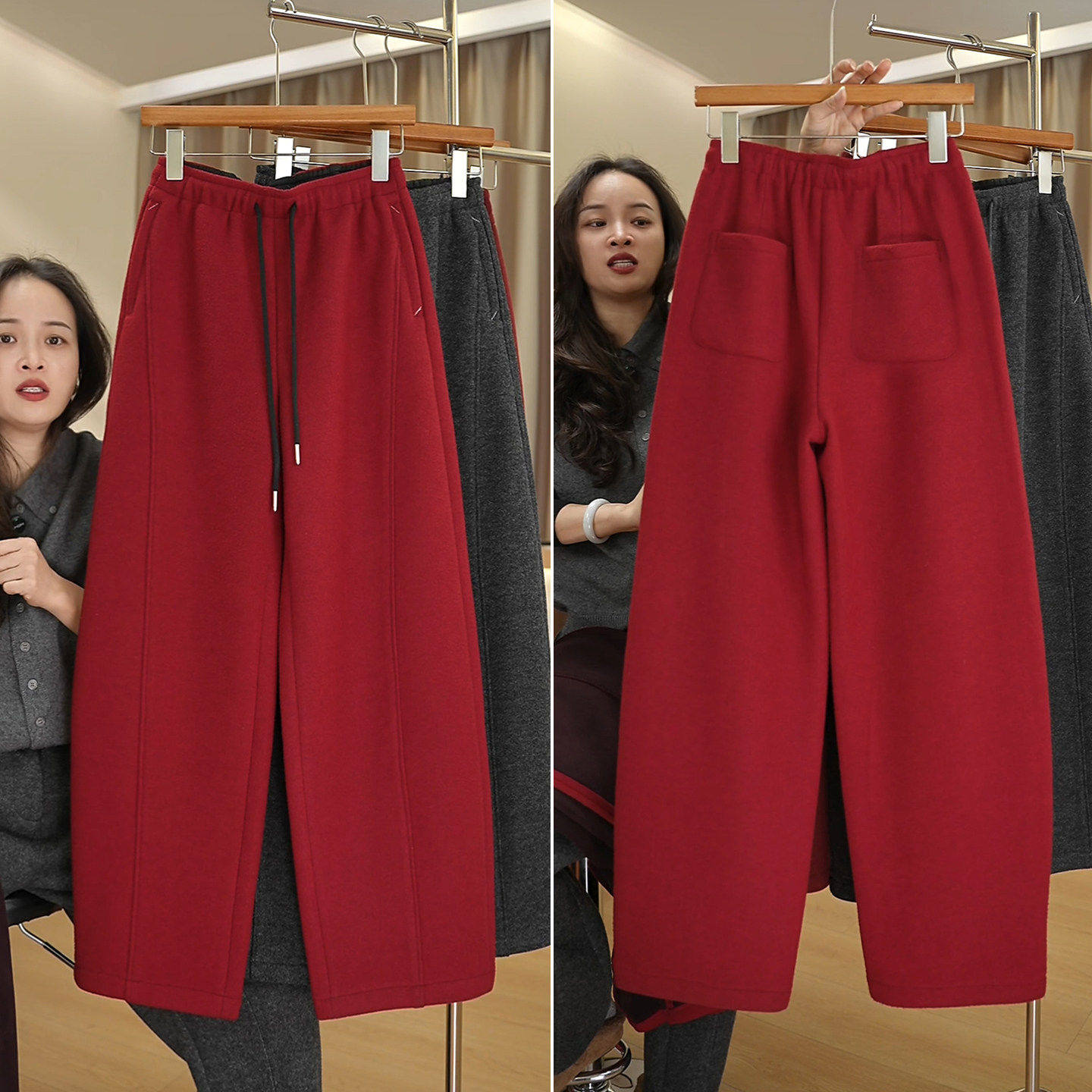 拉夏贝尔加绒卫裤女2025款运动裤宽松显瘦裤子冬季加绒休闲阔腿裤,淘宝优惠券,粉丝福利购,淘宝优惠卷