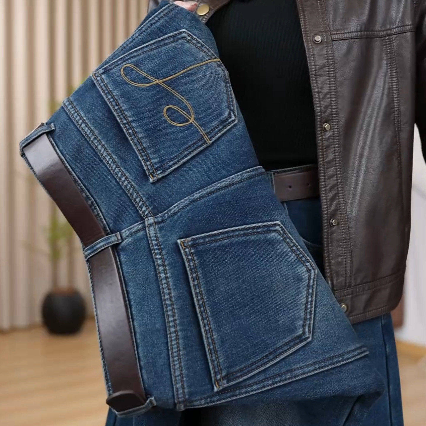 拉夏贝尔弯刀牛仔裤女裤子2026年春季超级好看的香蕉裤加绒阔腿裤,淘宝优惠券,粉丝福利购,淘宝优惠卷