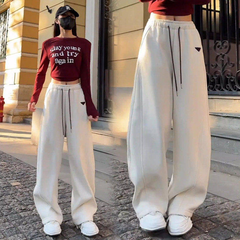 拉夏贝尔美式运动卫裤女秋冬2025新款慵懒风遮胯休闲香蕉阔腿裤子,淘宝优惠券,粉丝福利购,淘宝优惠卷