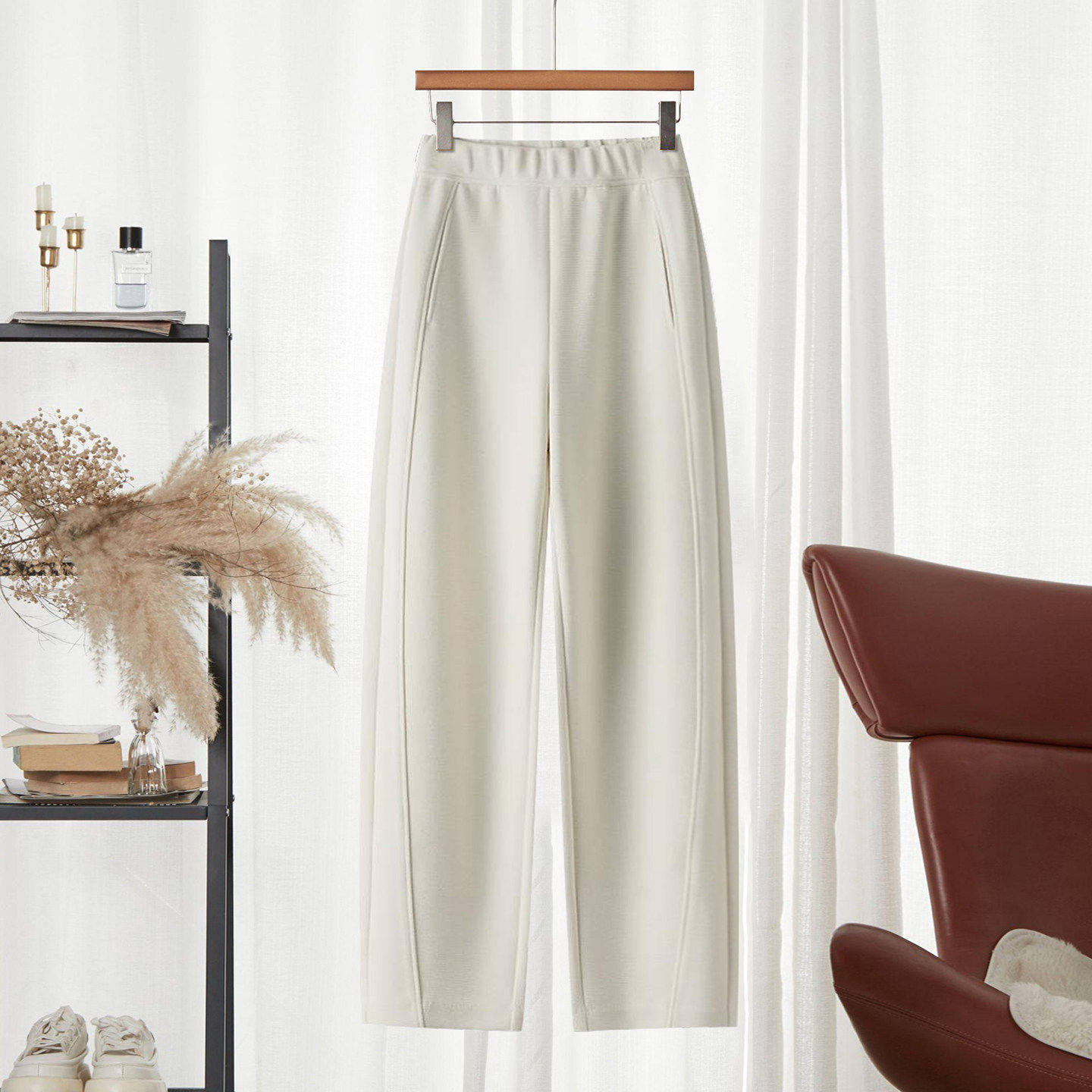 拉夏贝尔窄版弯刀裤女冬季加绒裤子2025新款阔腿裤长裤休闲羊毛裤,淘宝优惠券,粉丝福利购,淘宝优惠卷