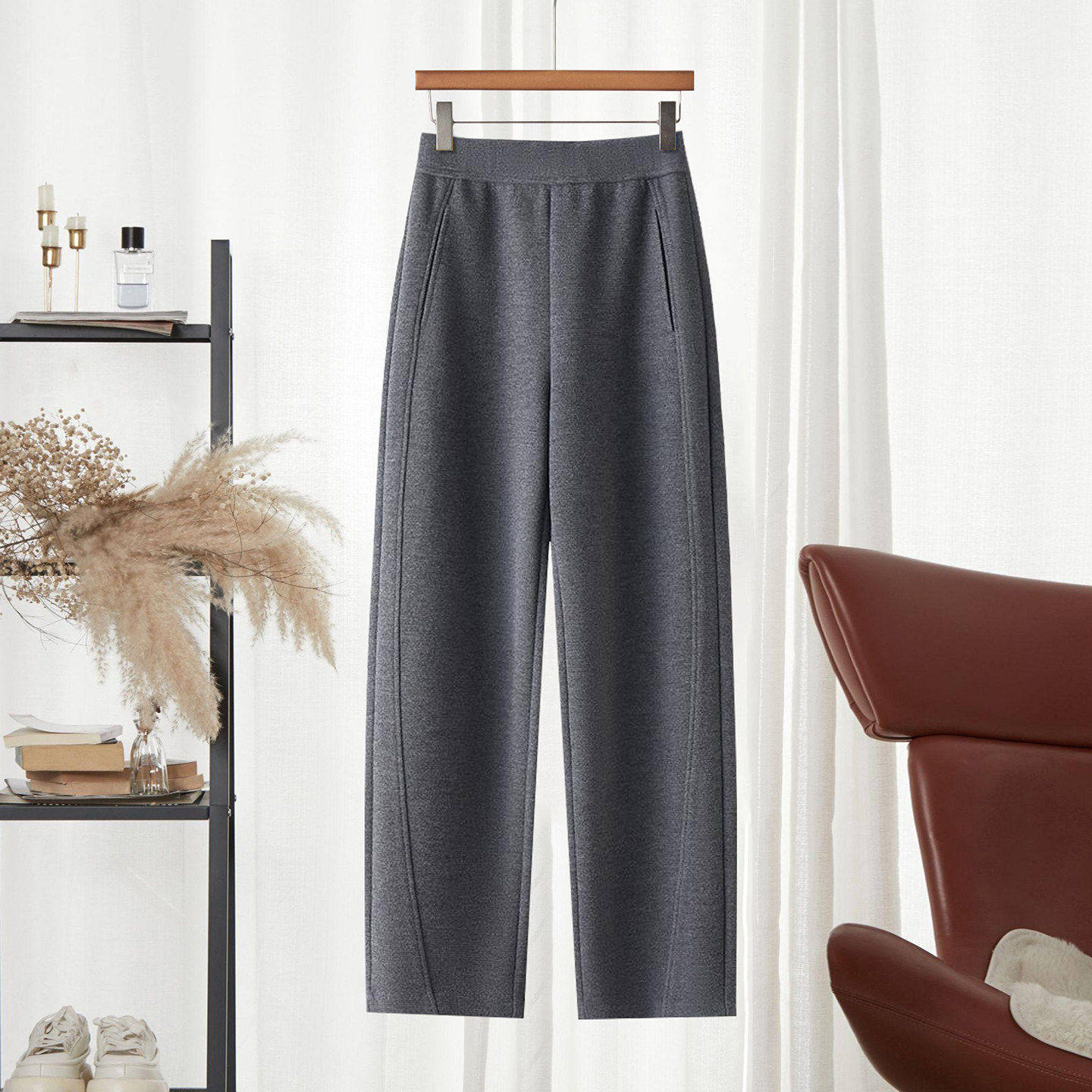 拉夏贝尔窄版弯刀裤女冬季加绒裤子2025新款阔腿裤长裤休闲羊毛裤,淘宝优惠券,粉丝福利购,淘宝优惠卷