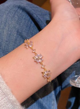 【饰全饰美】网红同精致微镶锆石花朵手链女可调节抽拉式手串